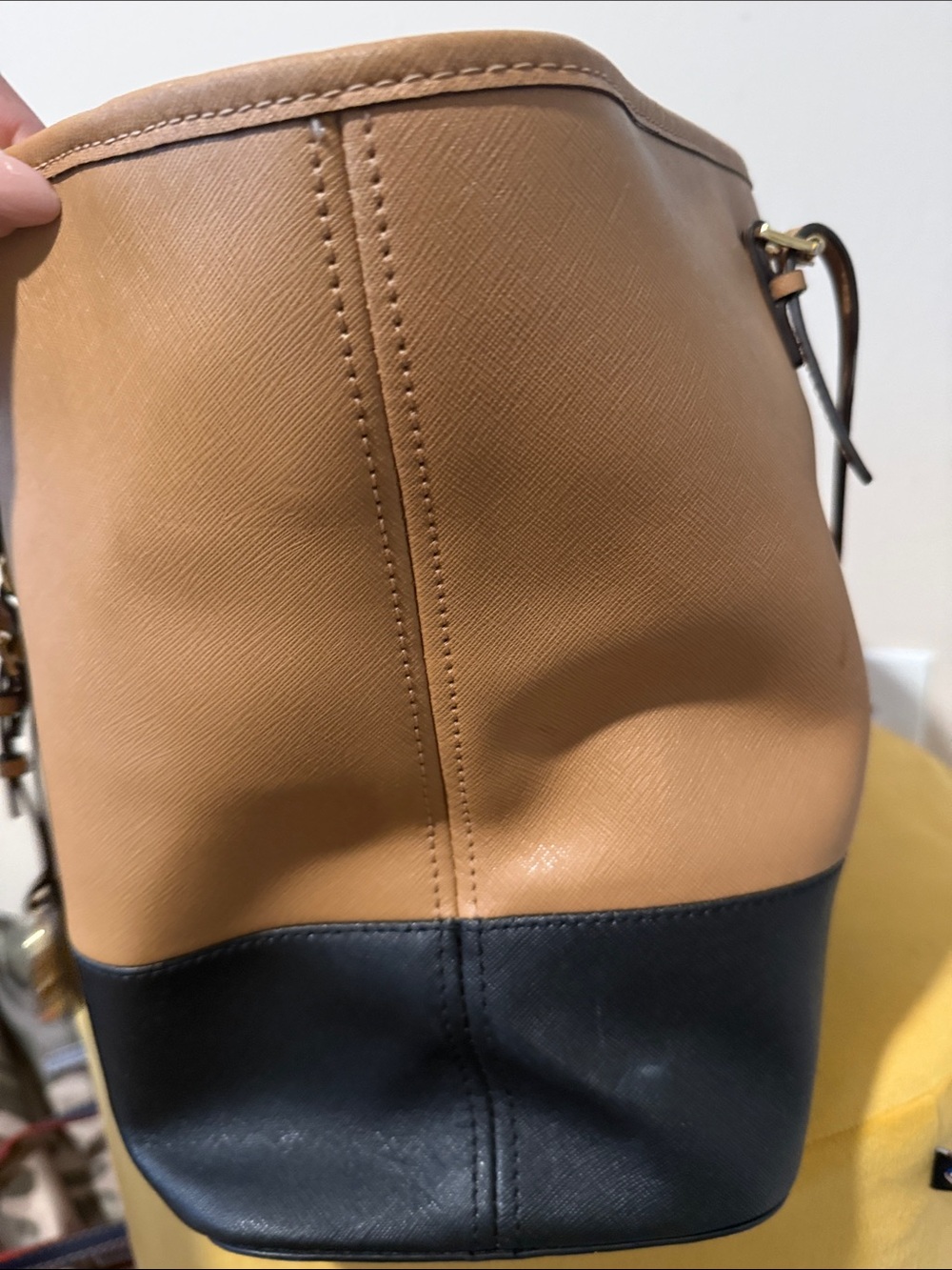 Michael Kors Tan and Black Saffiano Leather Tote with MK Charm - Picture 3 of 6